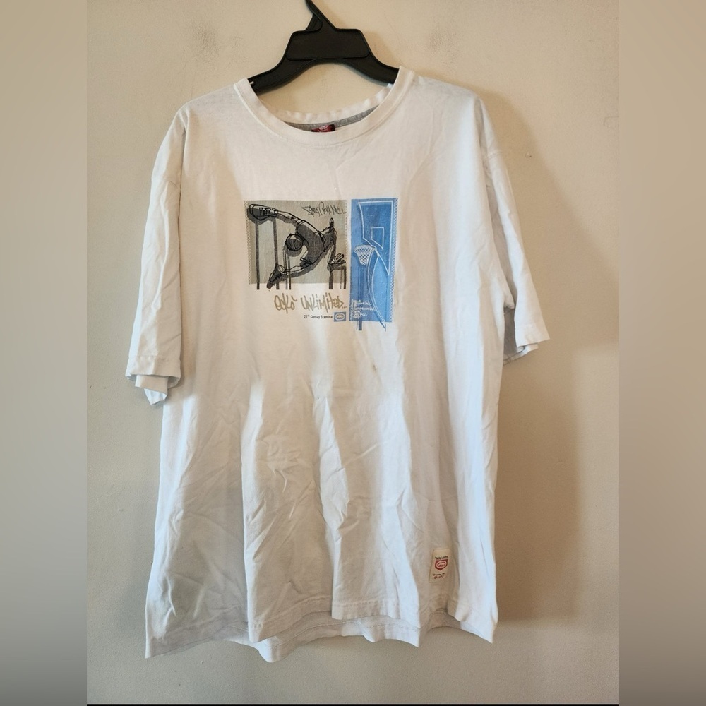 Vtg y2k ecko unltd white graphic t-shirt basketball size mens large
